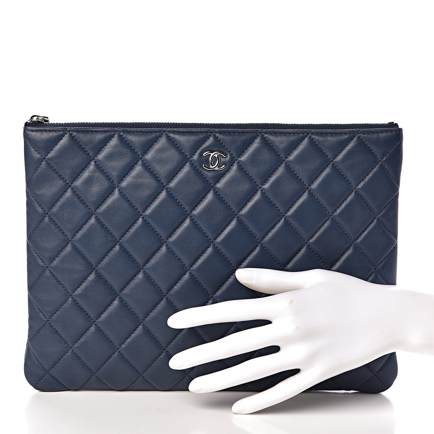 Lambskin Quilted Medium Cosmetic Case Dark Blue