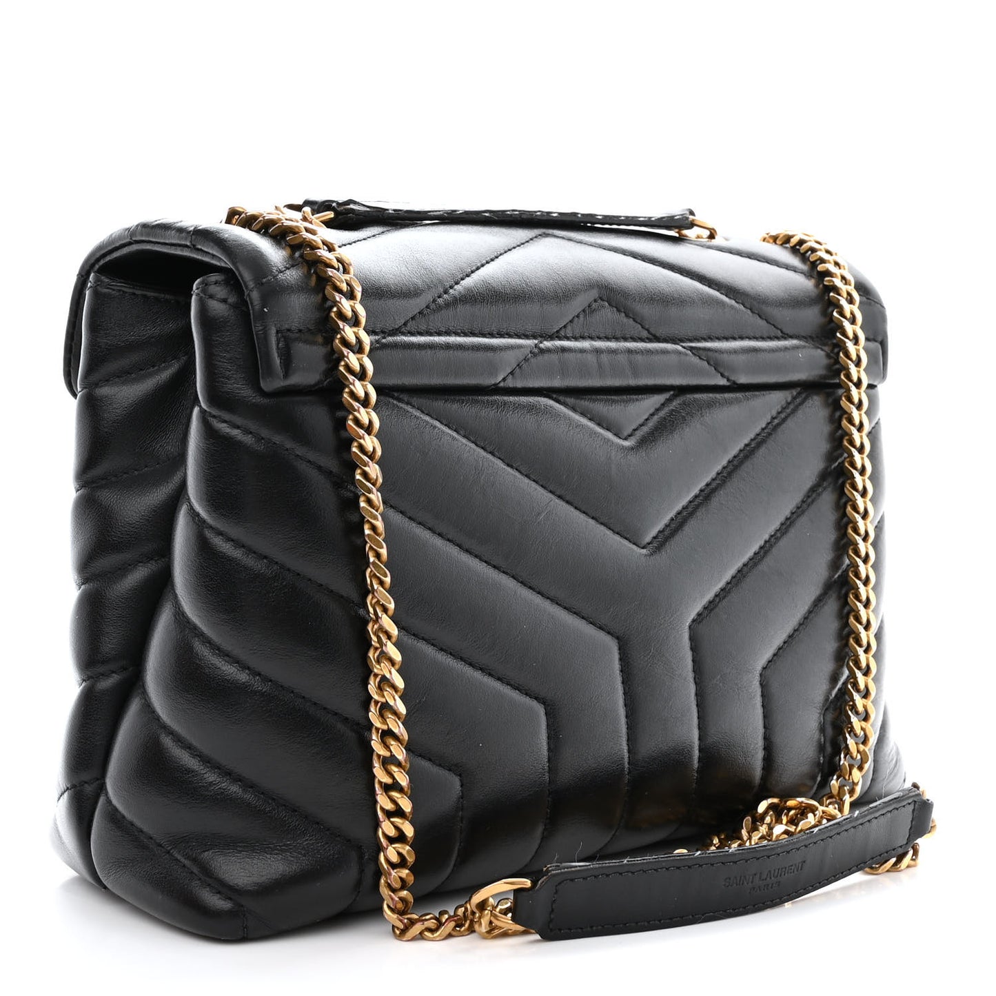 Calfskin Y Quilted Monogram Small Loulou Chain Satchel Black