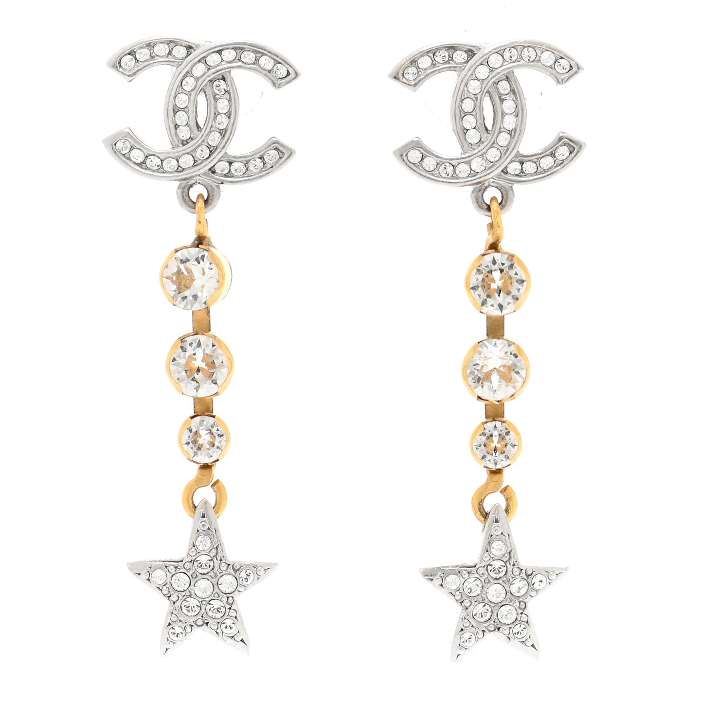 Crystal Star Drop CC Earrings Silver Gold