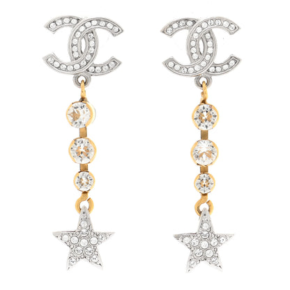 Chanel Crystal Star Drop CC Earrings Silver Gold 1 of 5