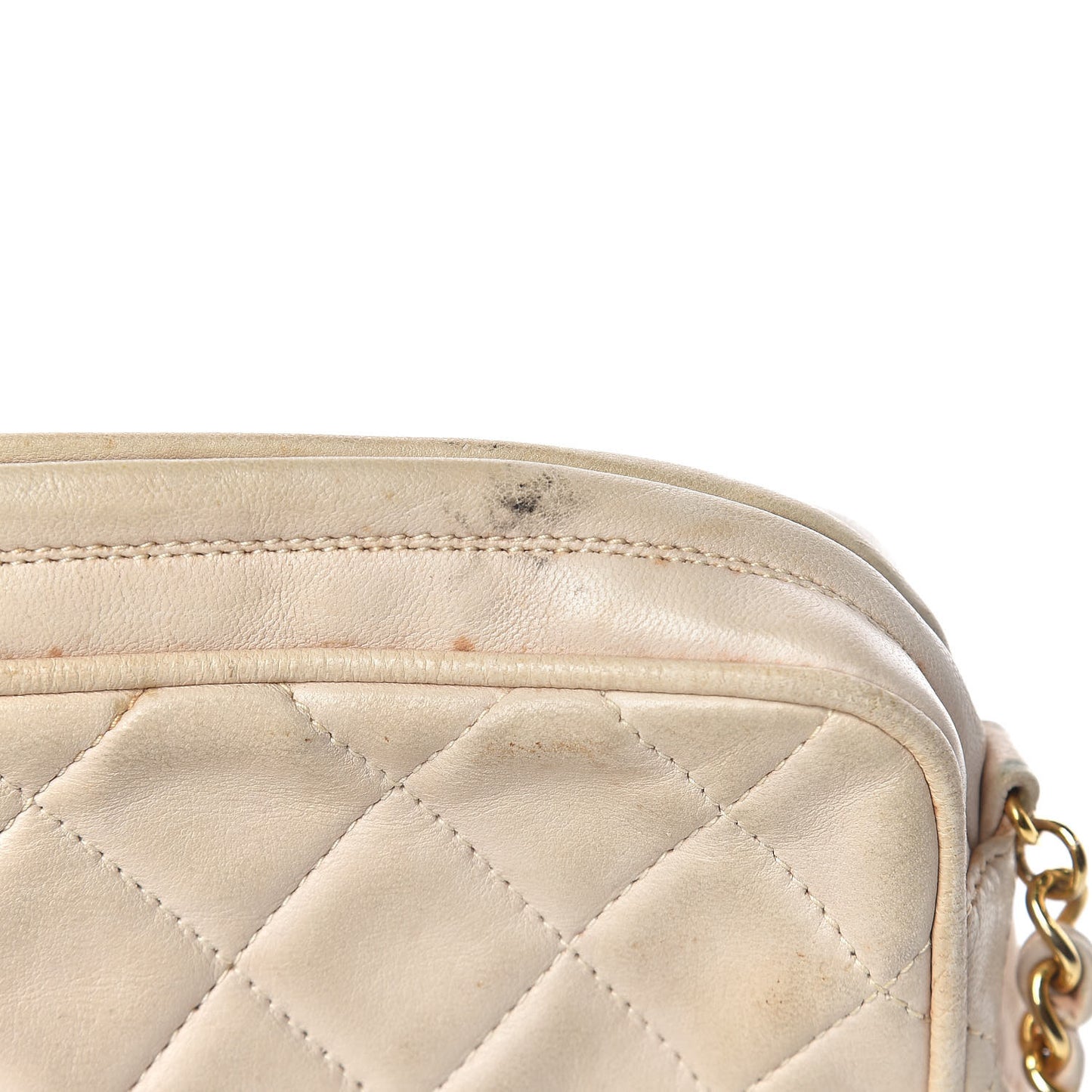 Lambskin Quilted Tassel Camera Case Pouch White