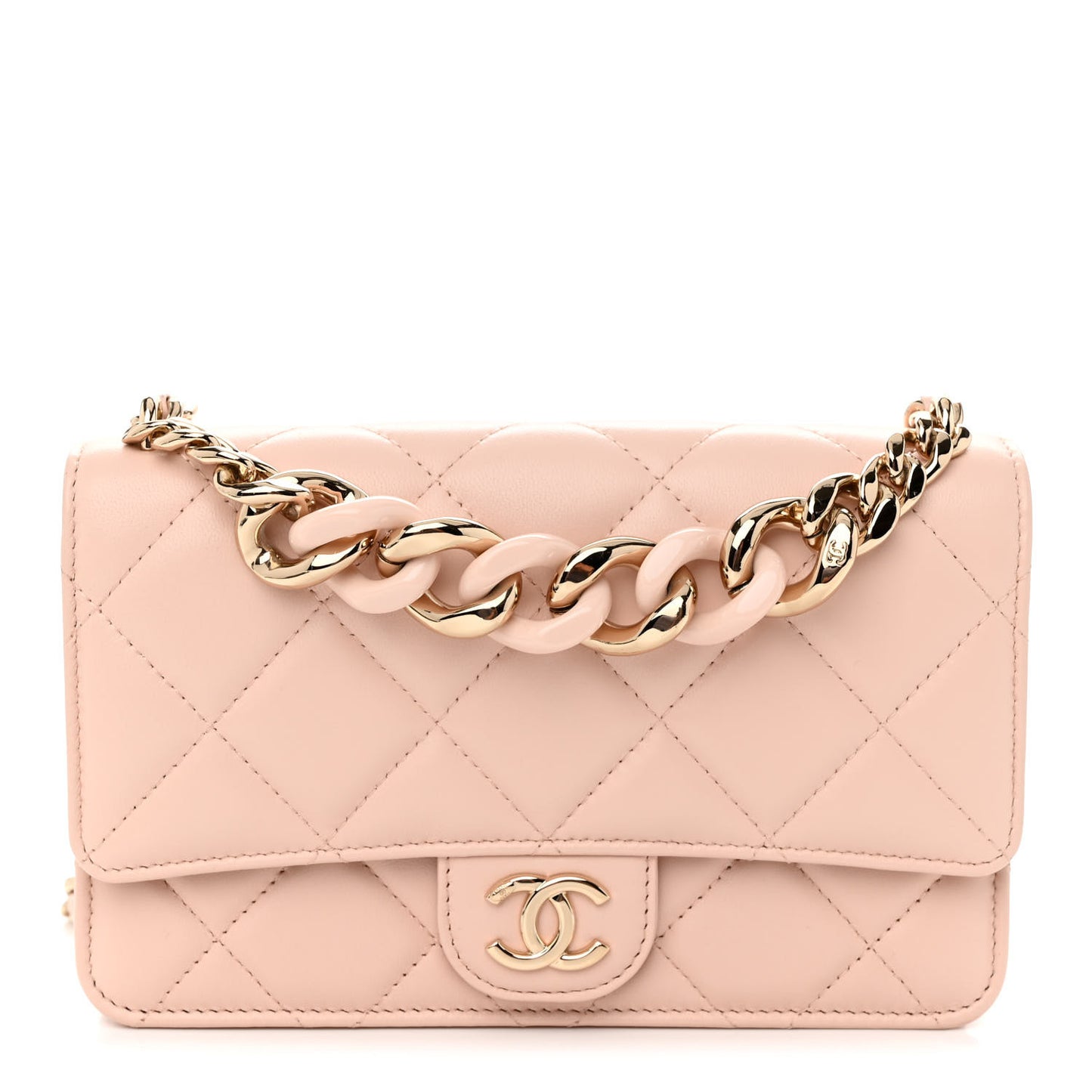 Lambskin Plexi Quilted Wallet On Chain WOC Light Beige