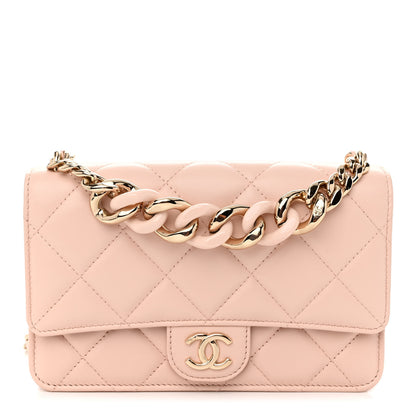 Chanel Lambskin Plexi Quilted Wallet On Chain WOC Light Beige 1 of 12
