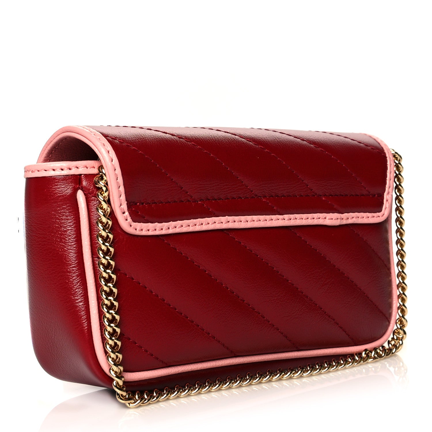 Gucci Azalea Calfskin Enamel Matelasse Diagonal Super Mini Torchon GG Marmont Shoulder Bag New Cherry Red Wild Rose 4 of 12