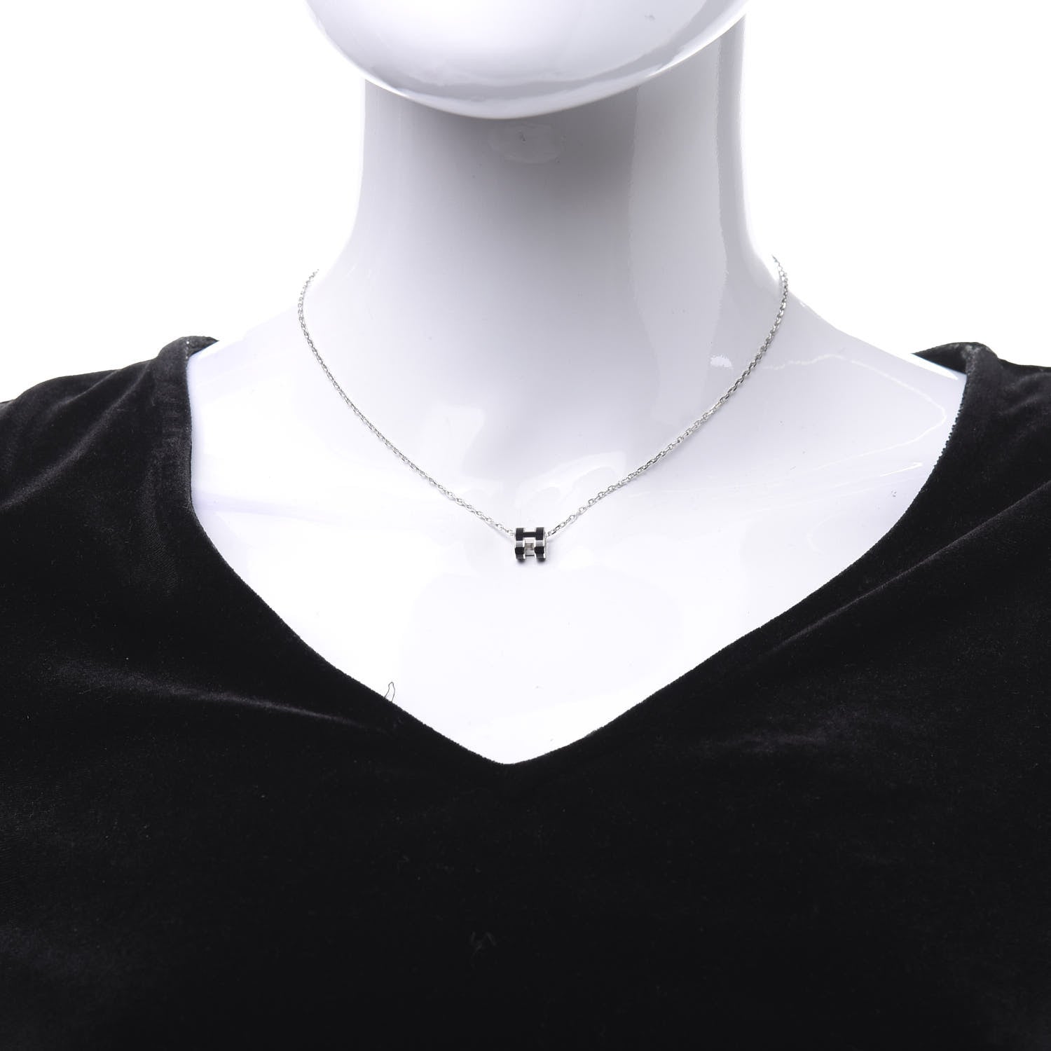 Hermes Lacquered Palladium Pop H Pendant Necklace Black 2 of 7