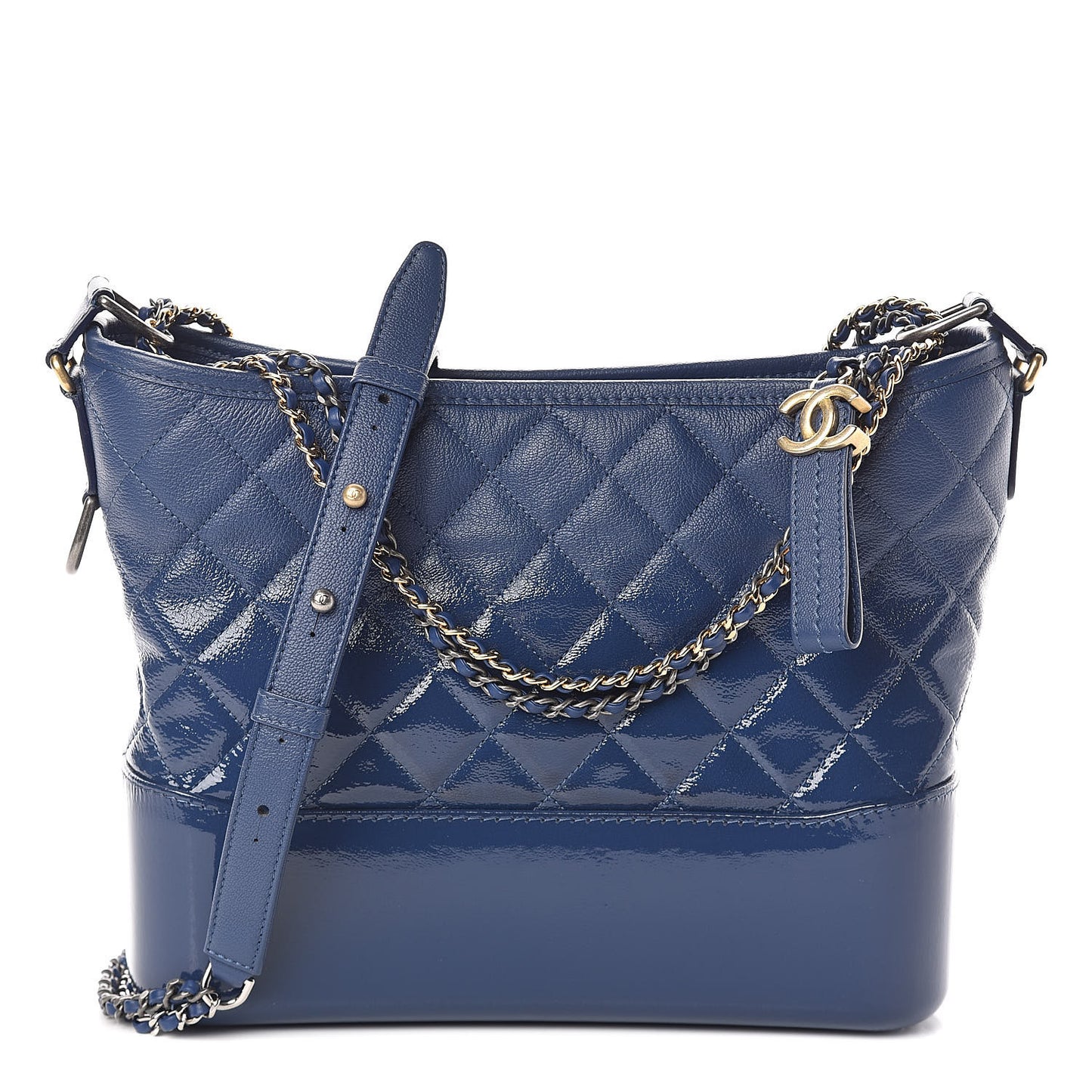 Patent Goatskin Quilted Medium Gabrielle Hobo Blue