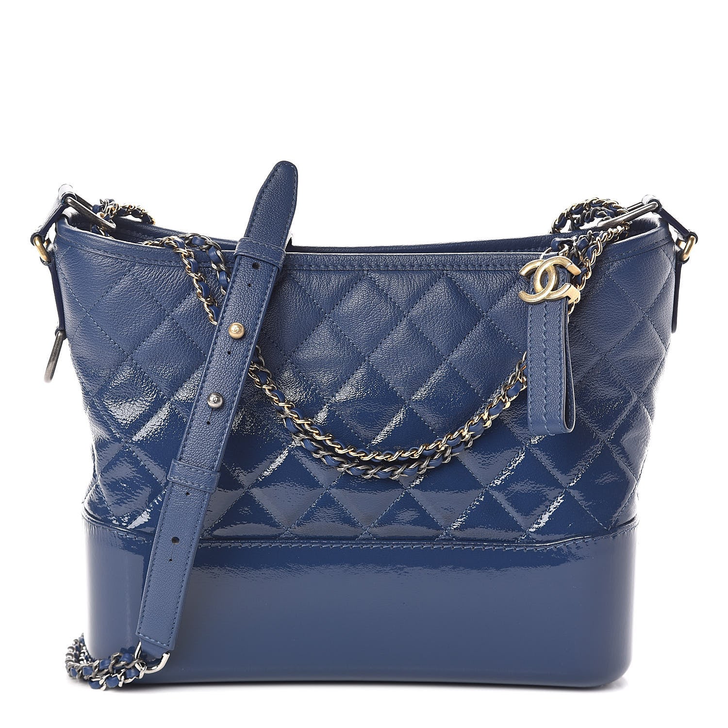 Chanel Patent Goatskin Quilted Medium Gabrielle Hobo Blue 1 of 10