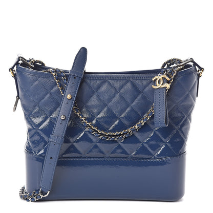 Chanel Patent Goatskin Quilted Medium Gabrielle Hobo Blue 1 of 10