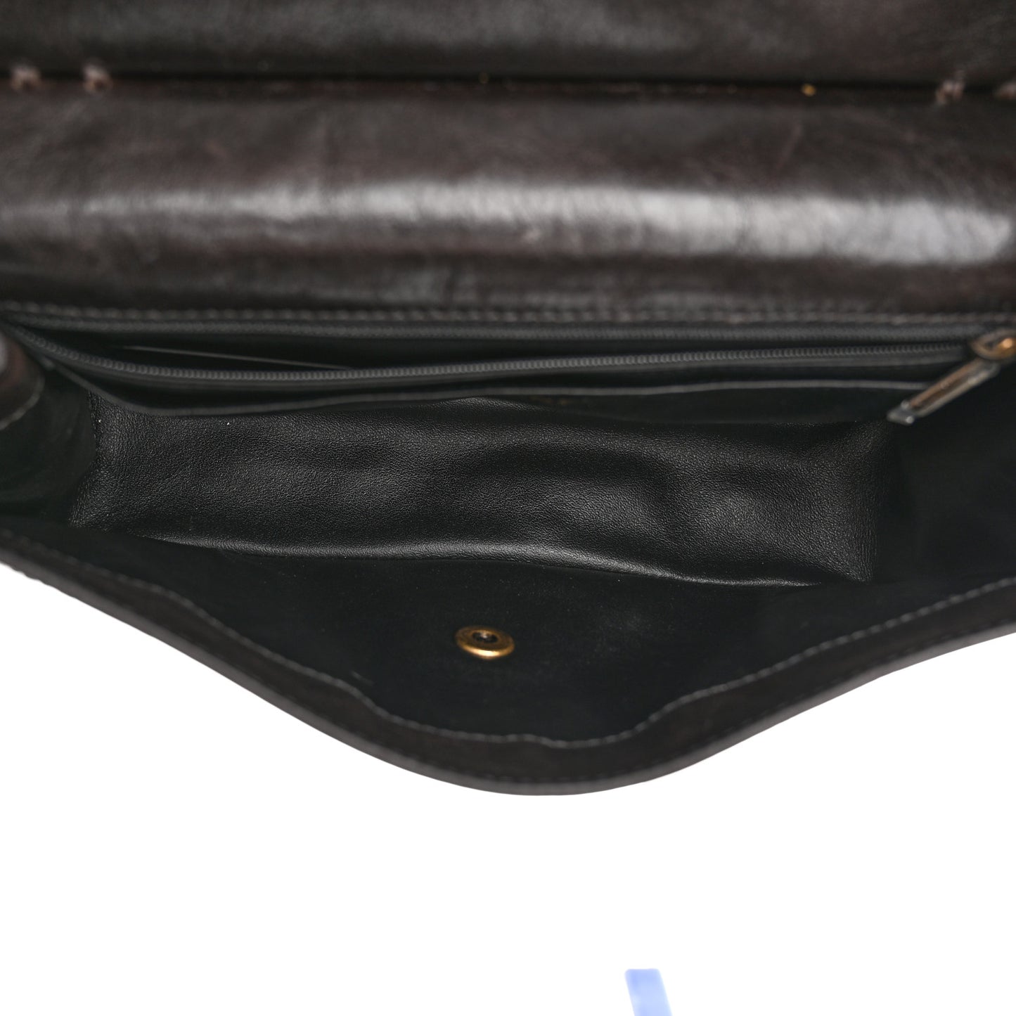 Calfskin Stitched Large Vintage Flap Dark Brown