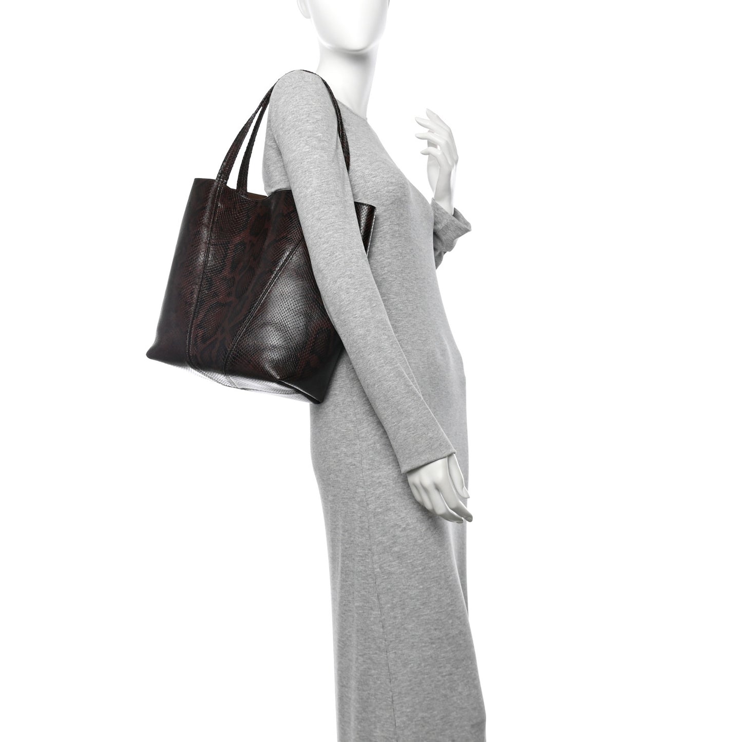 Goatskin Snakeskin Embossed Spin Tote Sooty Brown