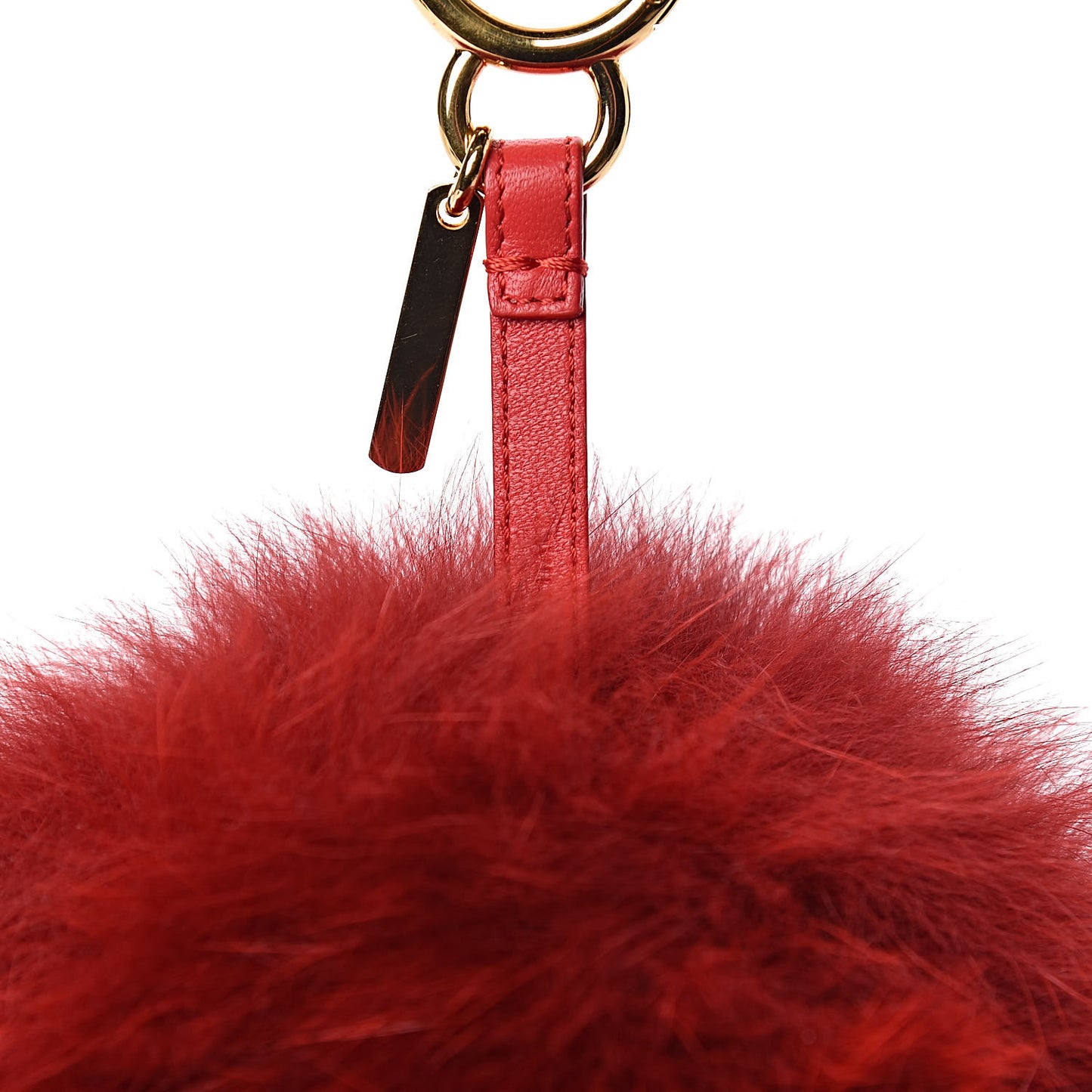 Fox Fur Shiny Nappa Heart Pom Pom Bag Charm Rosso Rosa