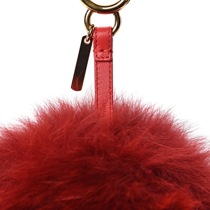 Fendi Fox Fur Shiny Nappa Heart Pom Pom Bag Charm Rosso Rosa 3 of 3