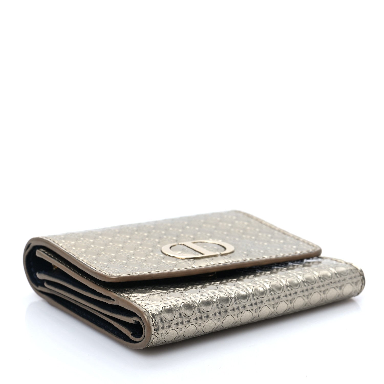 Christian Dior Metallic Patent Micro-Cannage 30 Montaigne Lotus Wallet Champagne 4 of 7