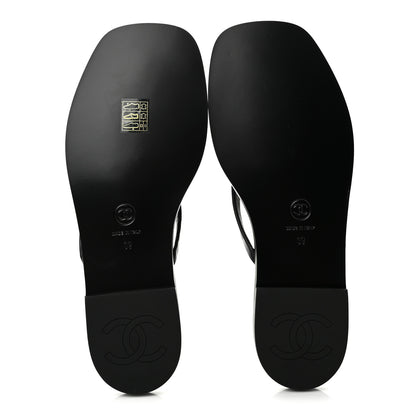Chanel Goatskin CC Times Square Thong Sandals 39 Black 6 of 10
