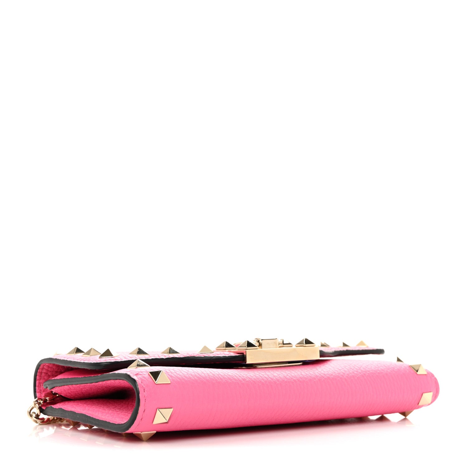 Valentino Garavani Pebbled Calfskin Rockstud Flip Lock Wallet On Chain Feminine Pink 6 of 19
