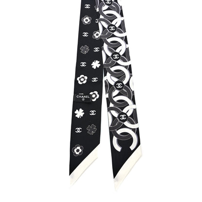 Chanel Silk Clover CC Slim Bandeau Scarf Black White 2 of 4