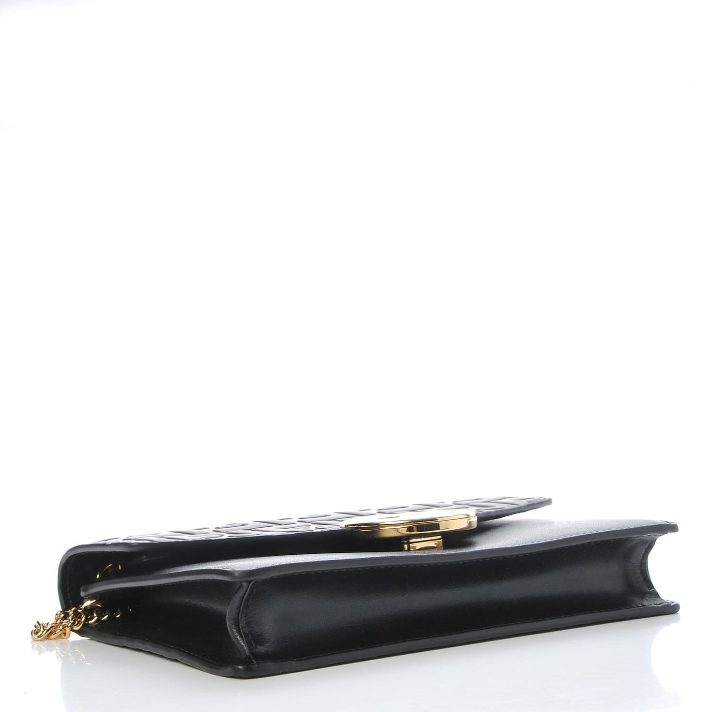 Vitello Liberty F is Fendi Bi-Color FF 1974 Embossed Medium Envelope Wallet On Chain Black Maya