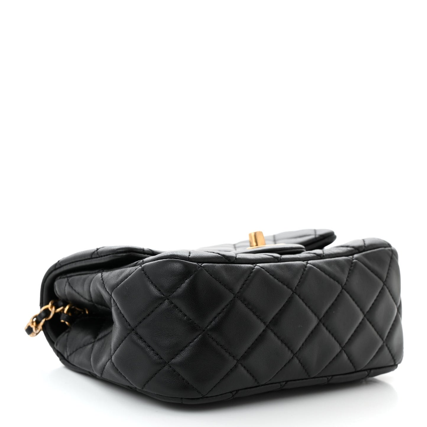 Lambskin Quilted Mini Pearl Crush Flap Black
