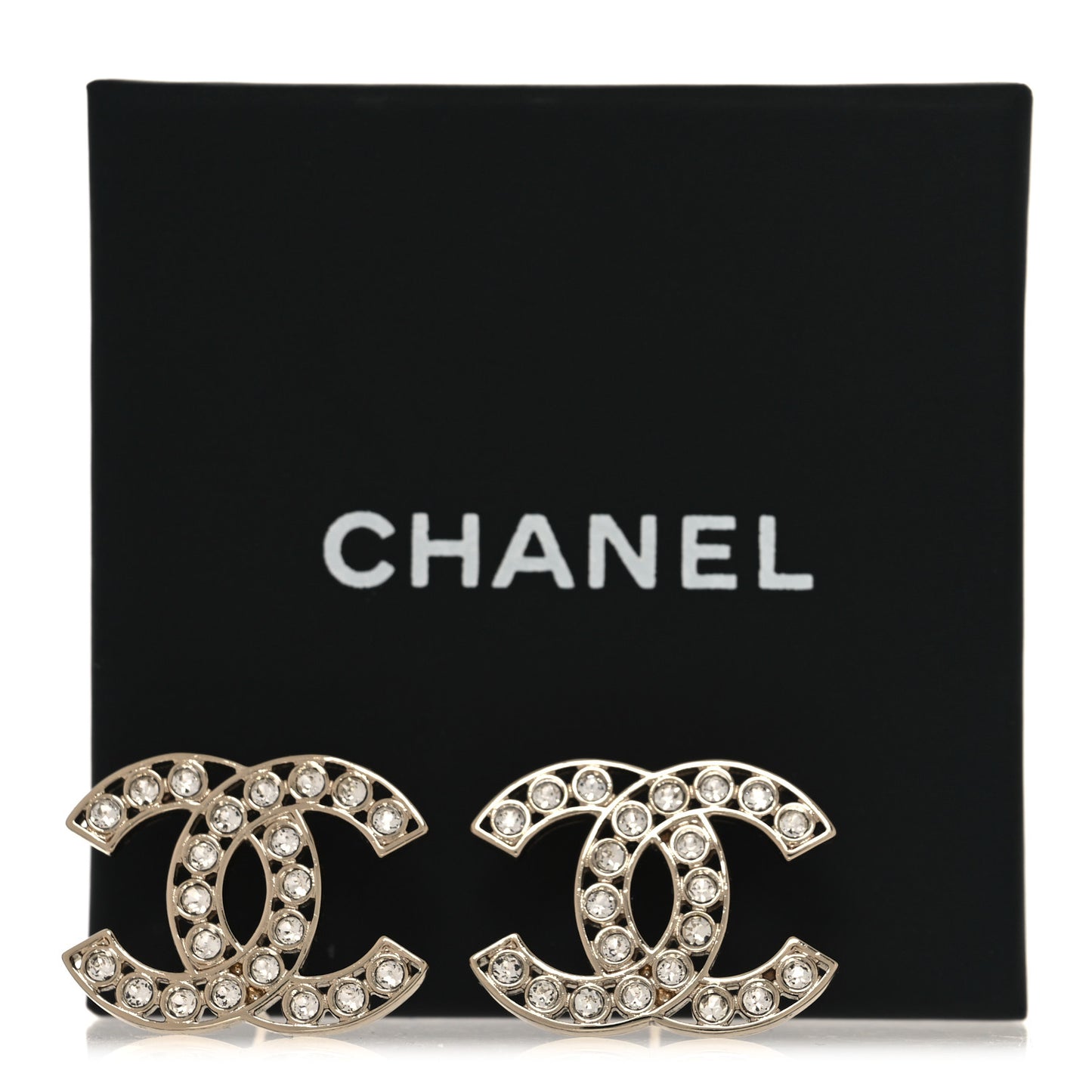 Metal Crystal Large CC Earrings Light Gold