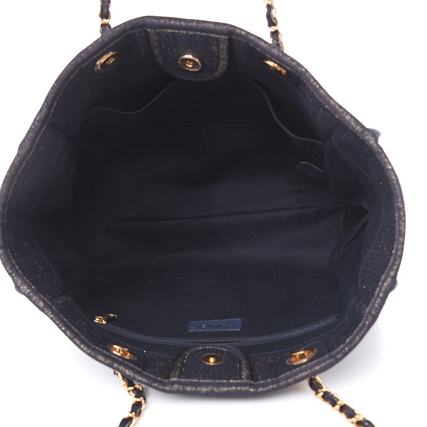 Lurex Canvas Small Deauville Tote Navy Blue Gold
