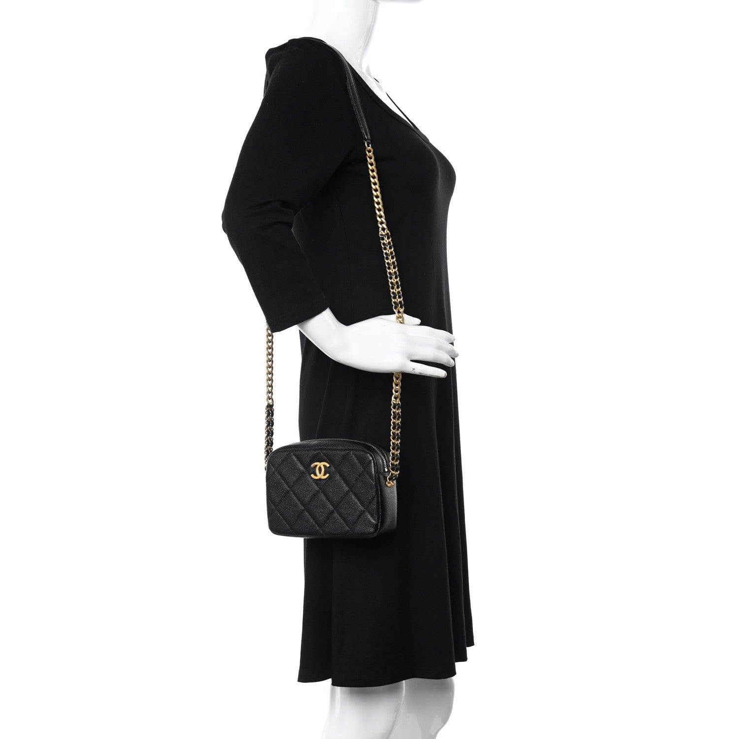 Chanel Shiny Caviar Quilted Chain Melody Camera Bag Black 2 of 10