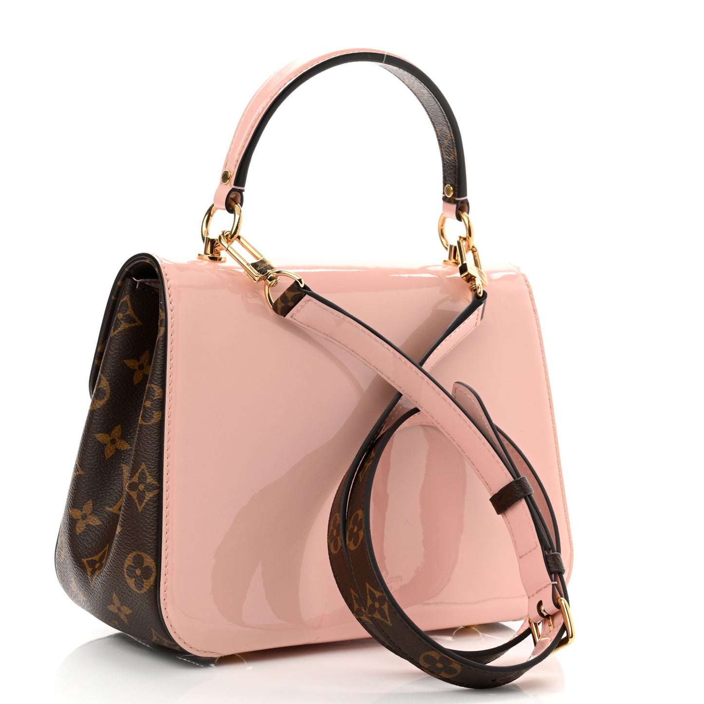 Patent Calfskin Monogram Cherrywood PM Rose Ballerine