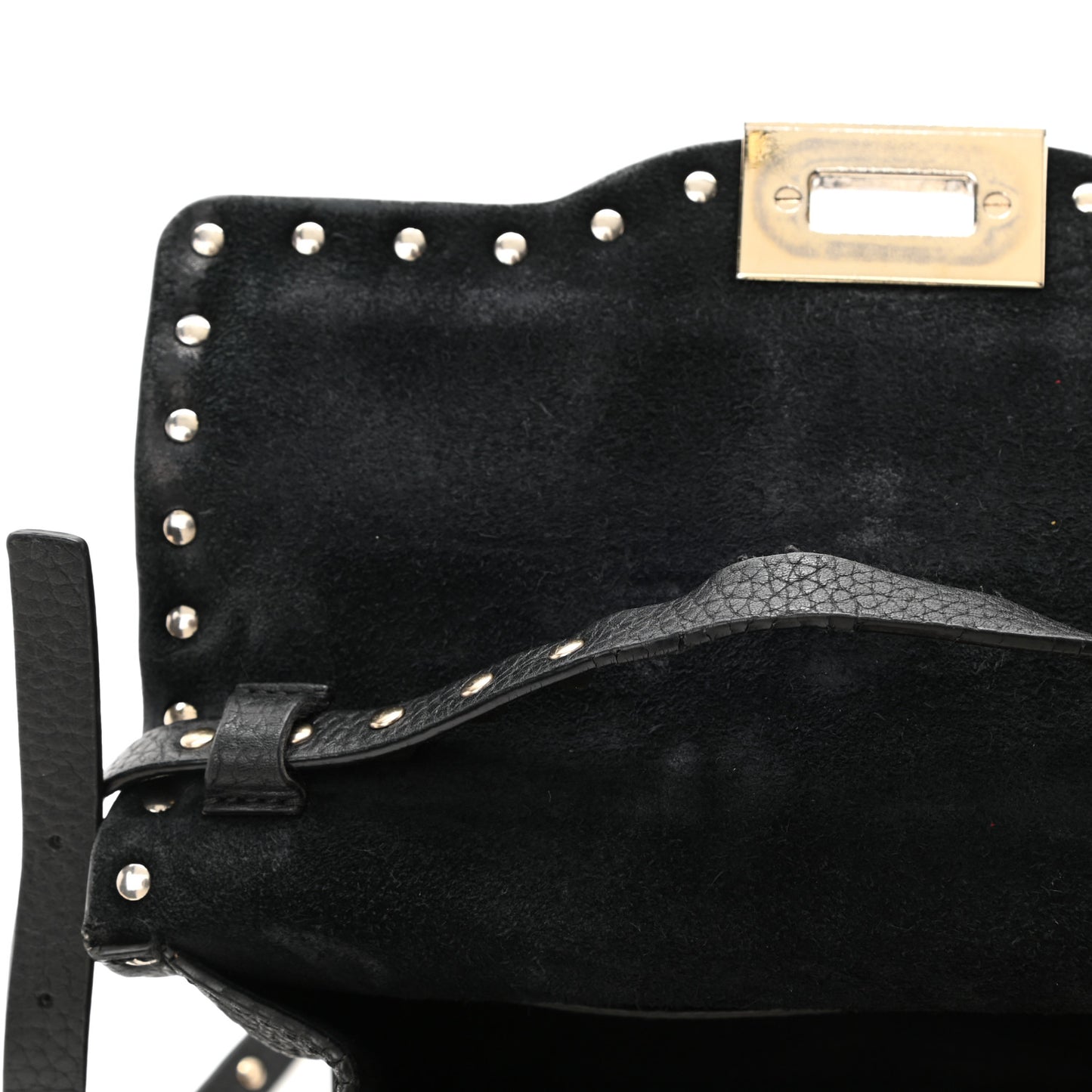 Pebbled Calfskin Medium Rockstud Flip Lock Crossbody Bag Black