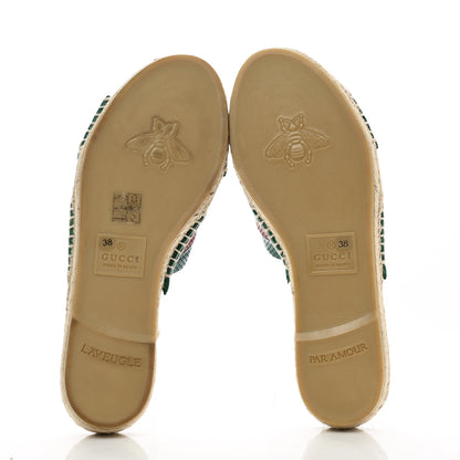 Gucci Malaga Kid Perforated Criss Cross Espadrille Slide Sandals 38 Emerald Hibiscus Red 5 of 10