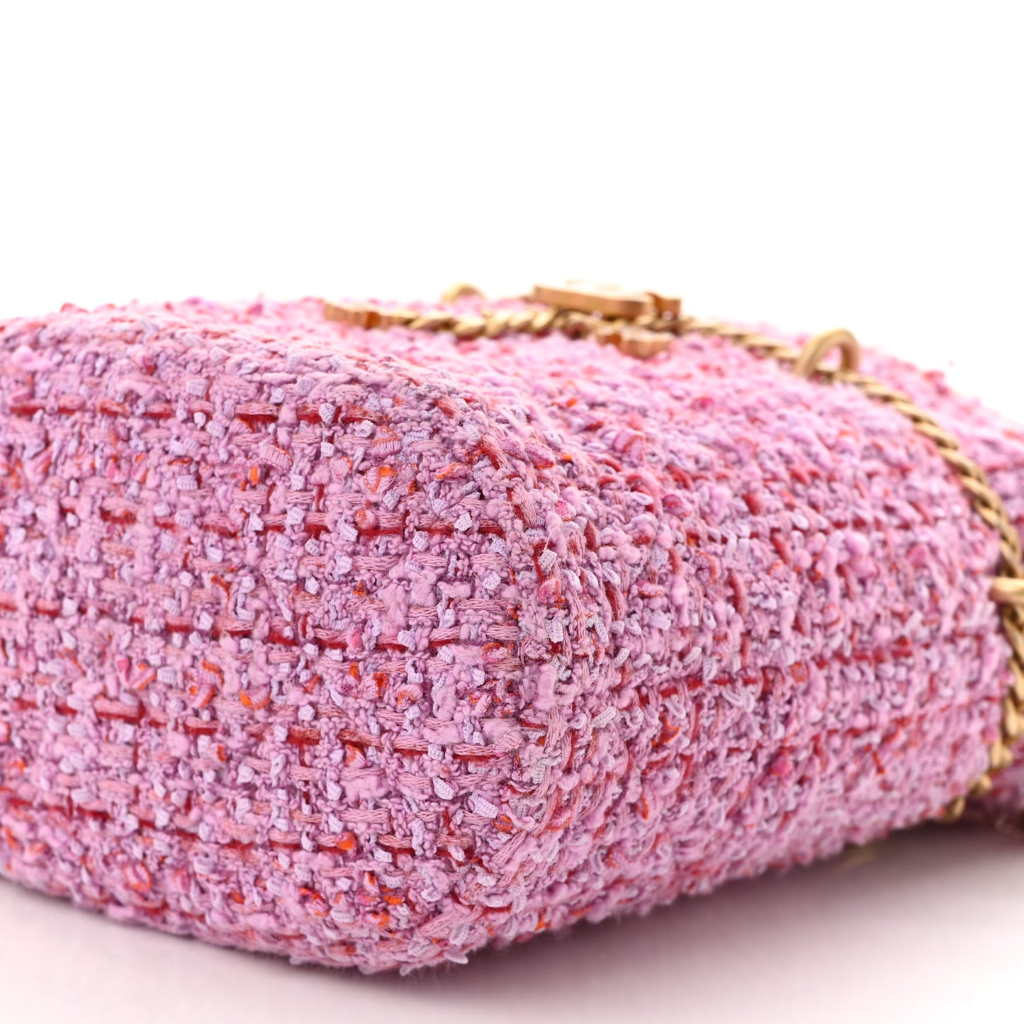 Tweed Enamel Quilted Pending CC Bucket Drawstring Bag Light Purple Pink Red