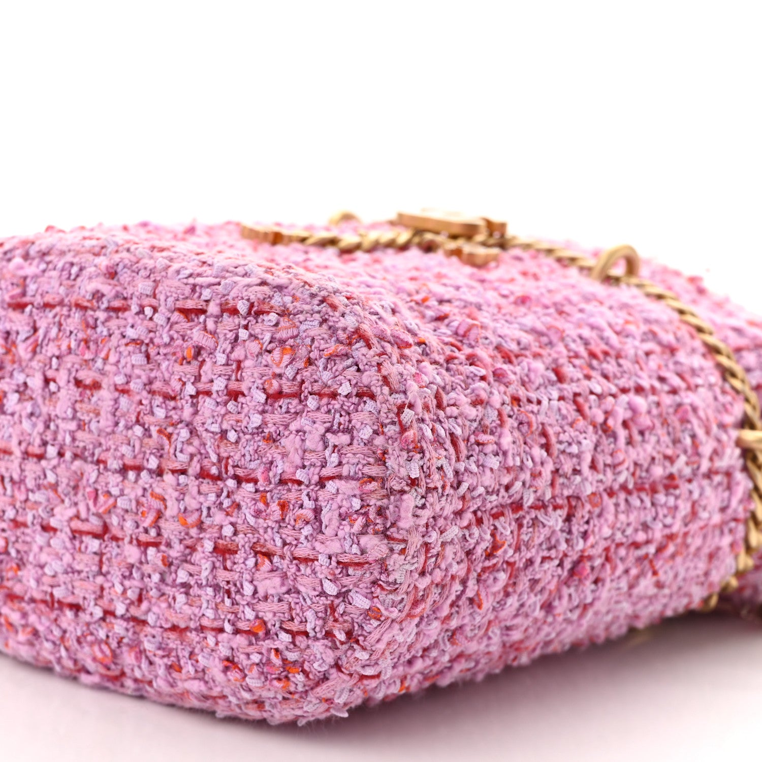 Chanel Tweed Enamel Quilted Pending CC Bucket Drawstring Bag Light Purple Pink Red 10 of 12