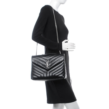 Saint Laurent Calfskin Y Quilted Monogram Medium Loulou Chain Satchel Black 2 of 9