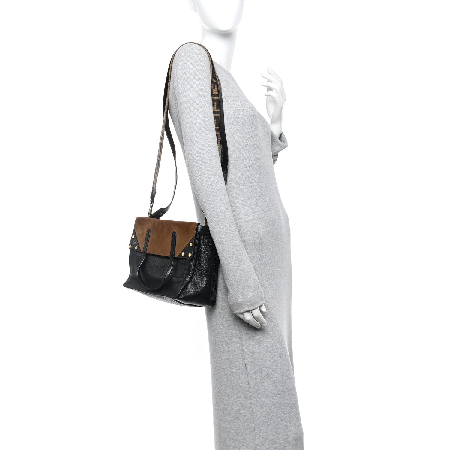 Fendi Agnello Old Shine Vitello Go Rain Small Flip Tote Black Marrone 2 of 9