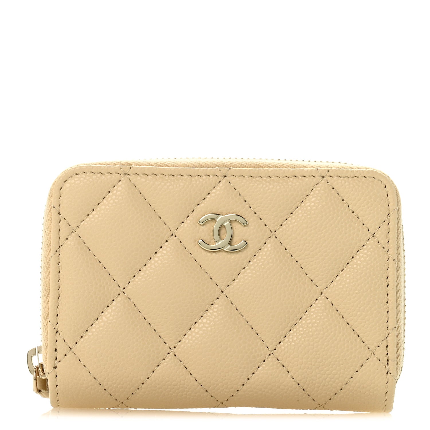 Chanel Caviar Quilted Zip Around Coin Purse Beige 1 of 8
