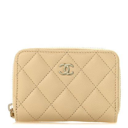 Chanel Caviar Quilted Zip Around Coin Purse Beige 1 of 8