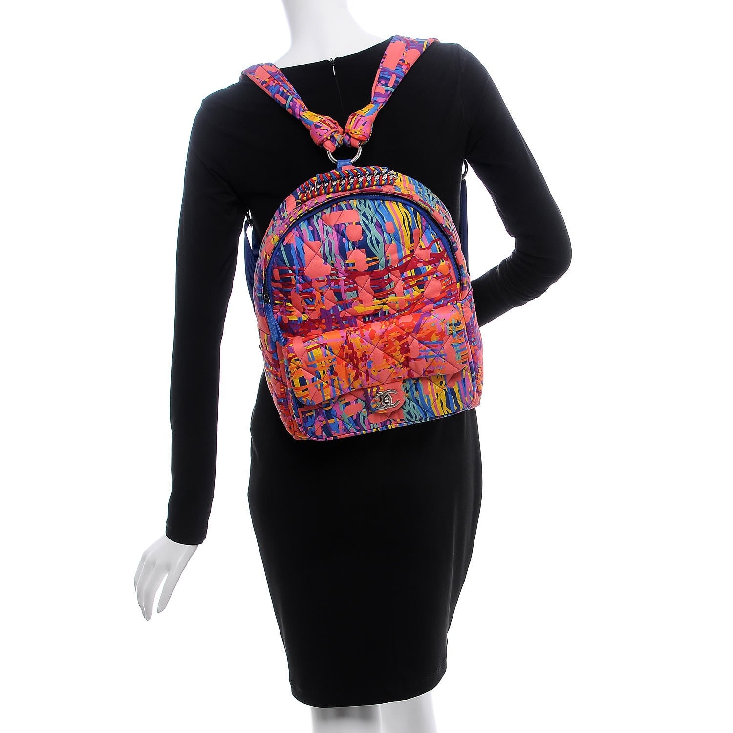 Chanel Foulard Fabric Quilted Printed Backpack Pink 2 of 8