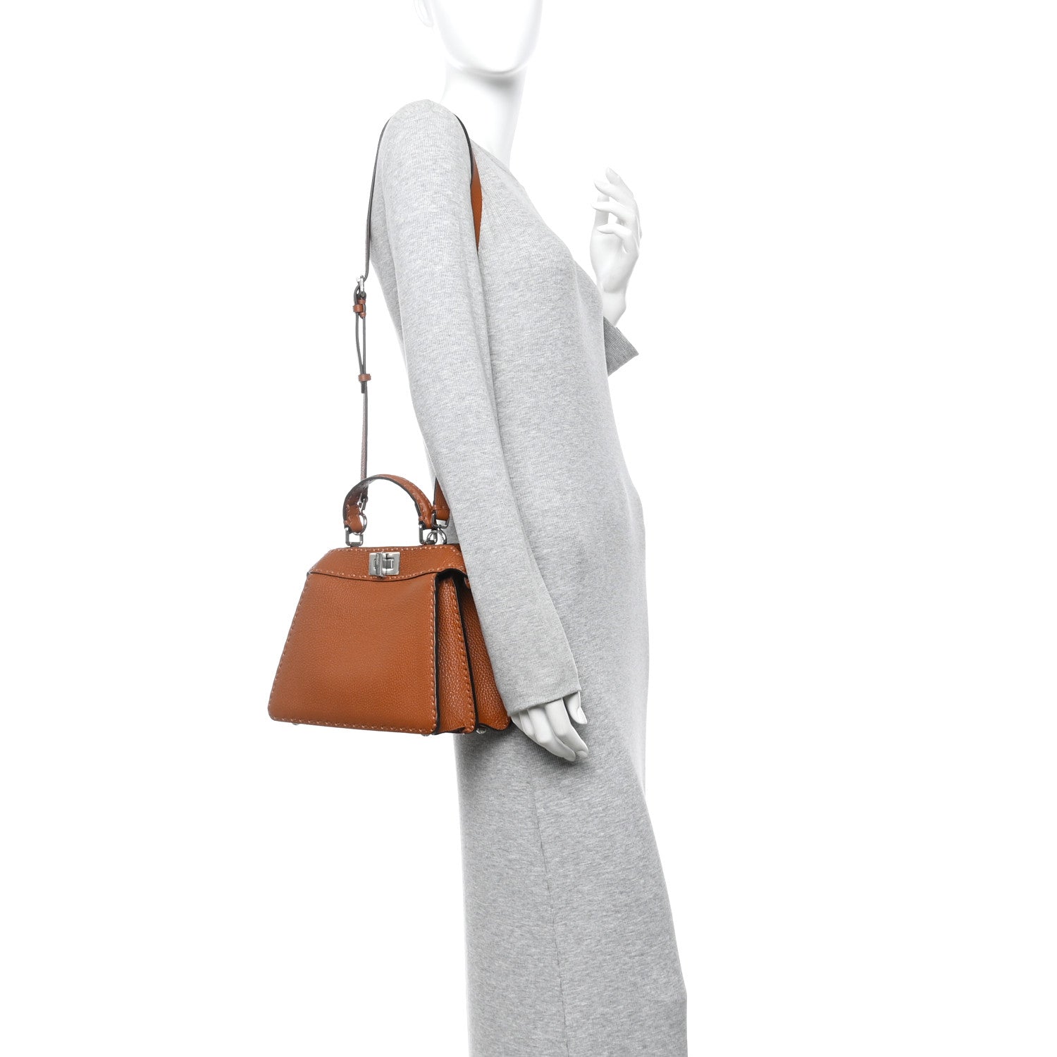 Fendi Cuoio Roma Sellerissima Nappa Sintetica Tape Stitch Small Peekaboo I SEE U Satchel Brandy 2 of 10