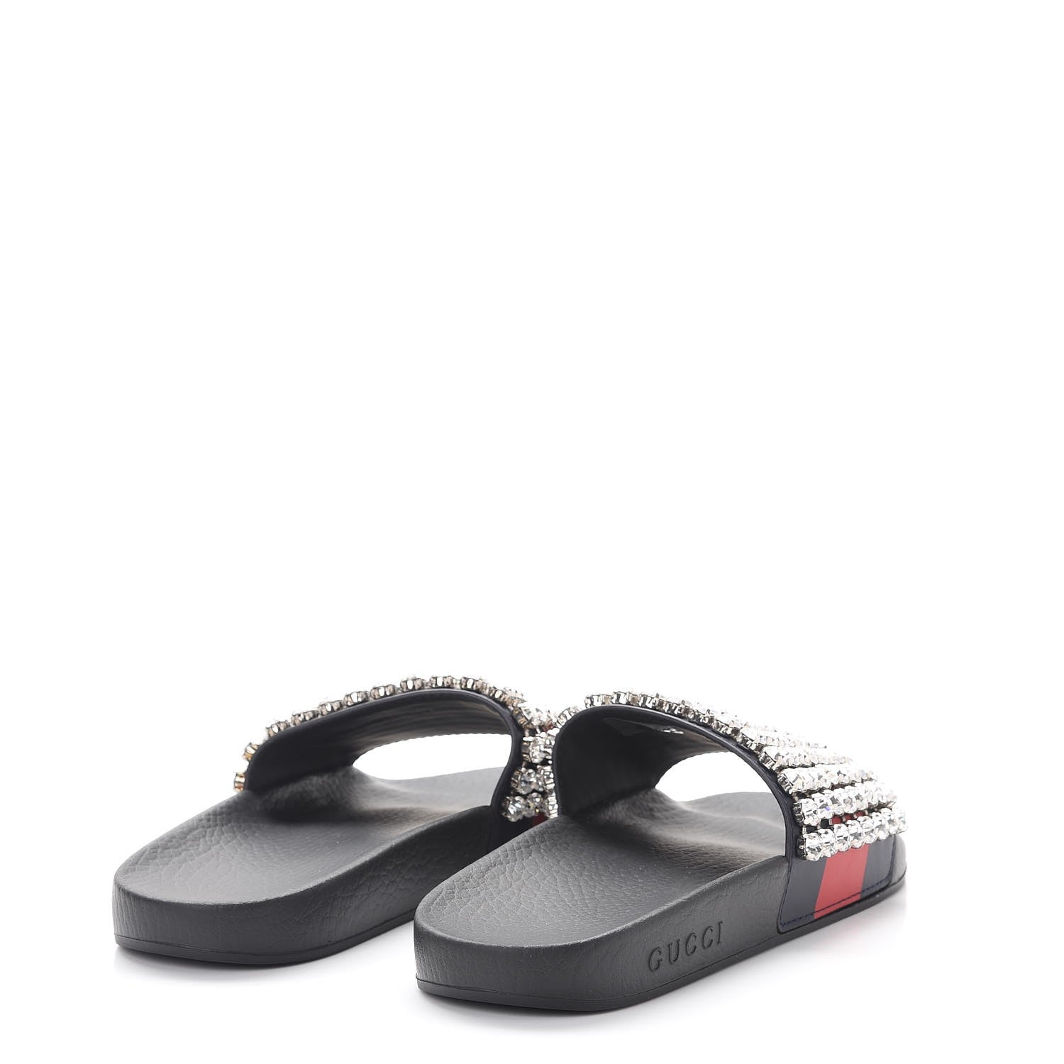 Gucci Calfskin Crystal Embellished Web Slide Sandals 37 Blue Red 4 of 8