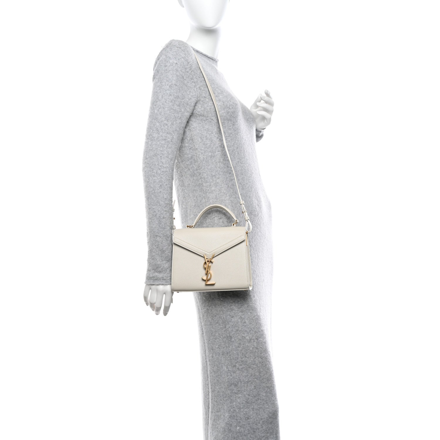 Saint Laurent Grain de Poudre Mini Classic Monogram Cassandra Top Handle Crema Soft 2 of 10