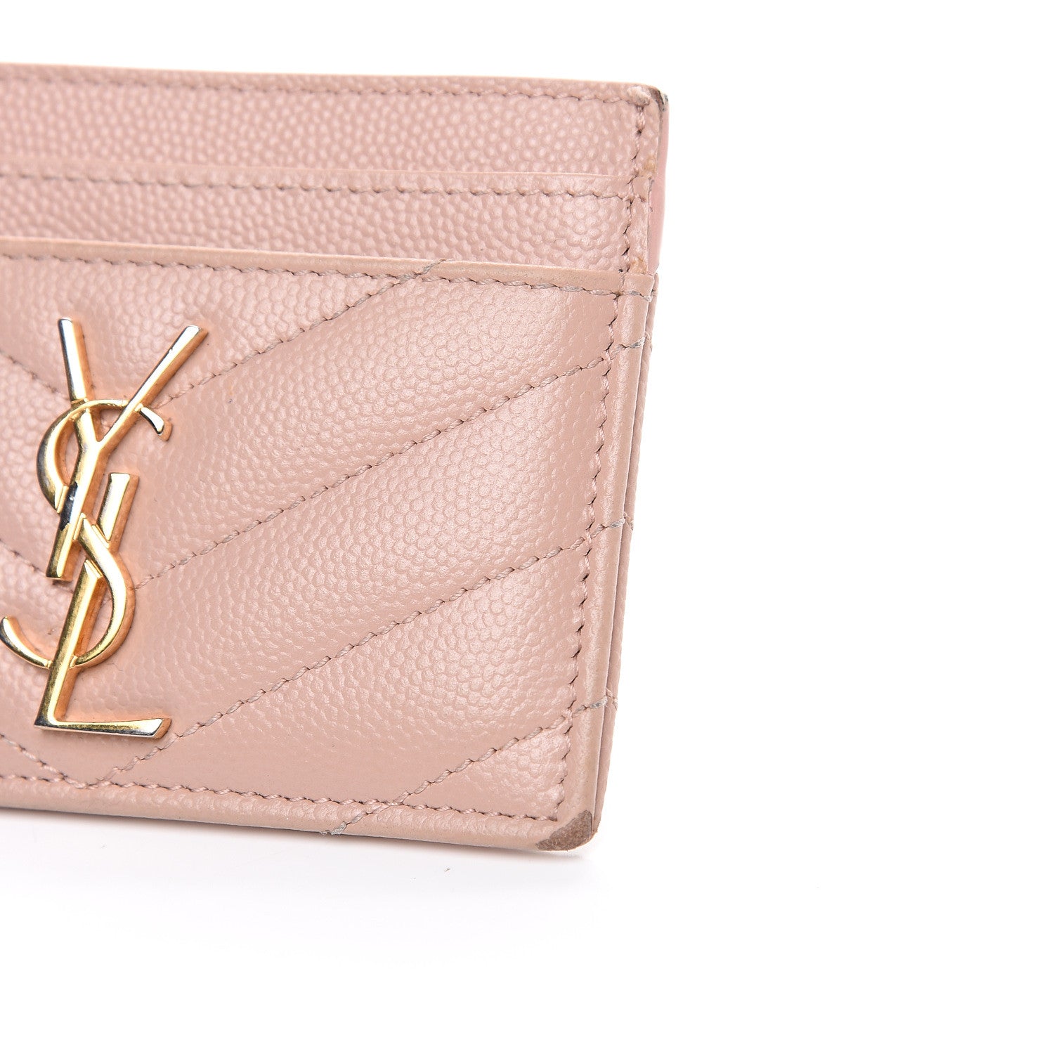 Saint Laurent Grain De Poudre Matelasse Chevron Monogram Credit Card Case Pale Pink 9 of 12