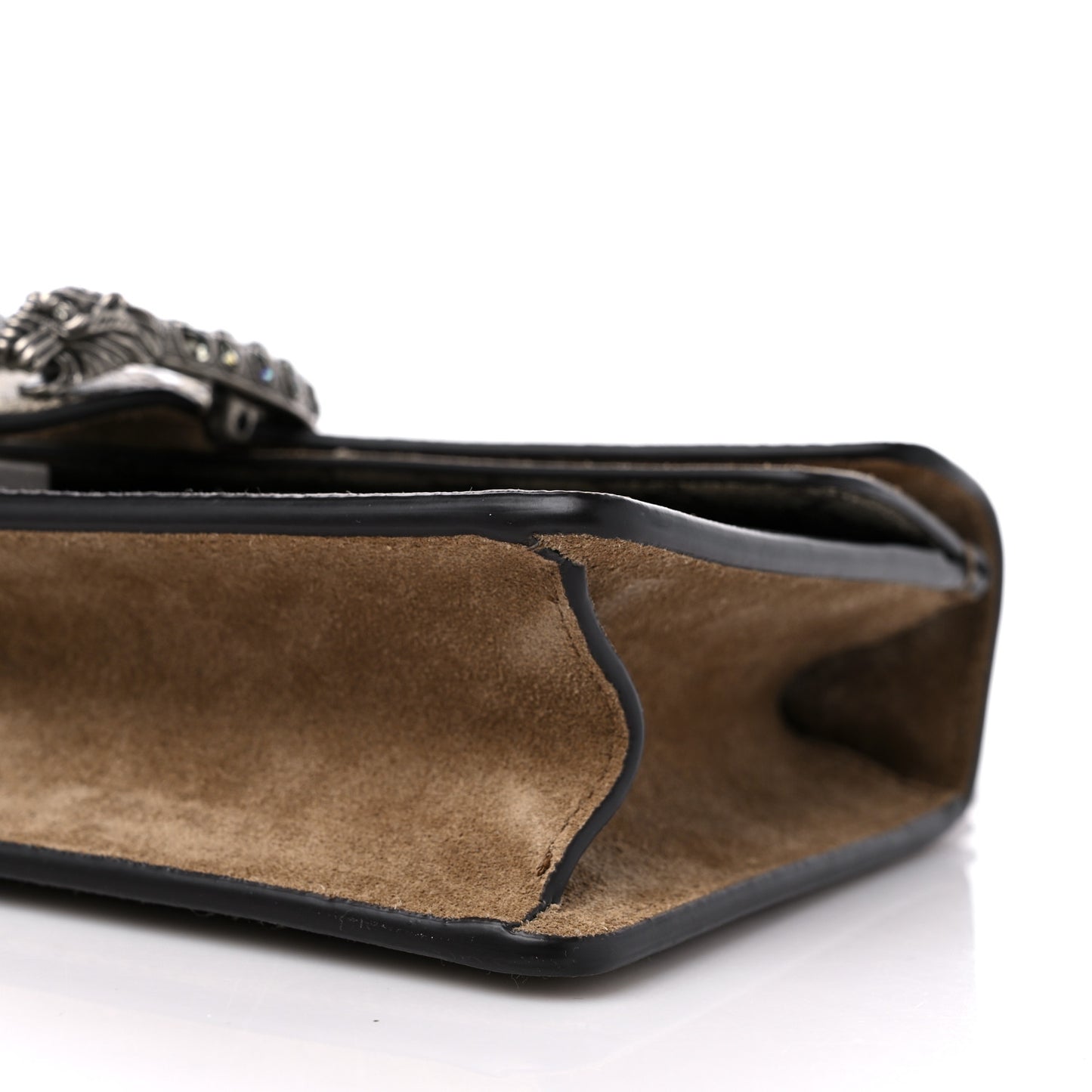 GG Supreme Monogram Suede Crystal Small Dionysus Shoulder Bag Beige Ebony Taupe