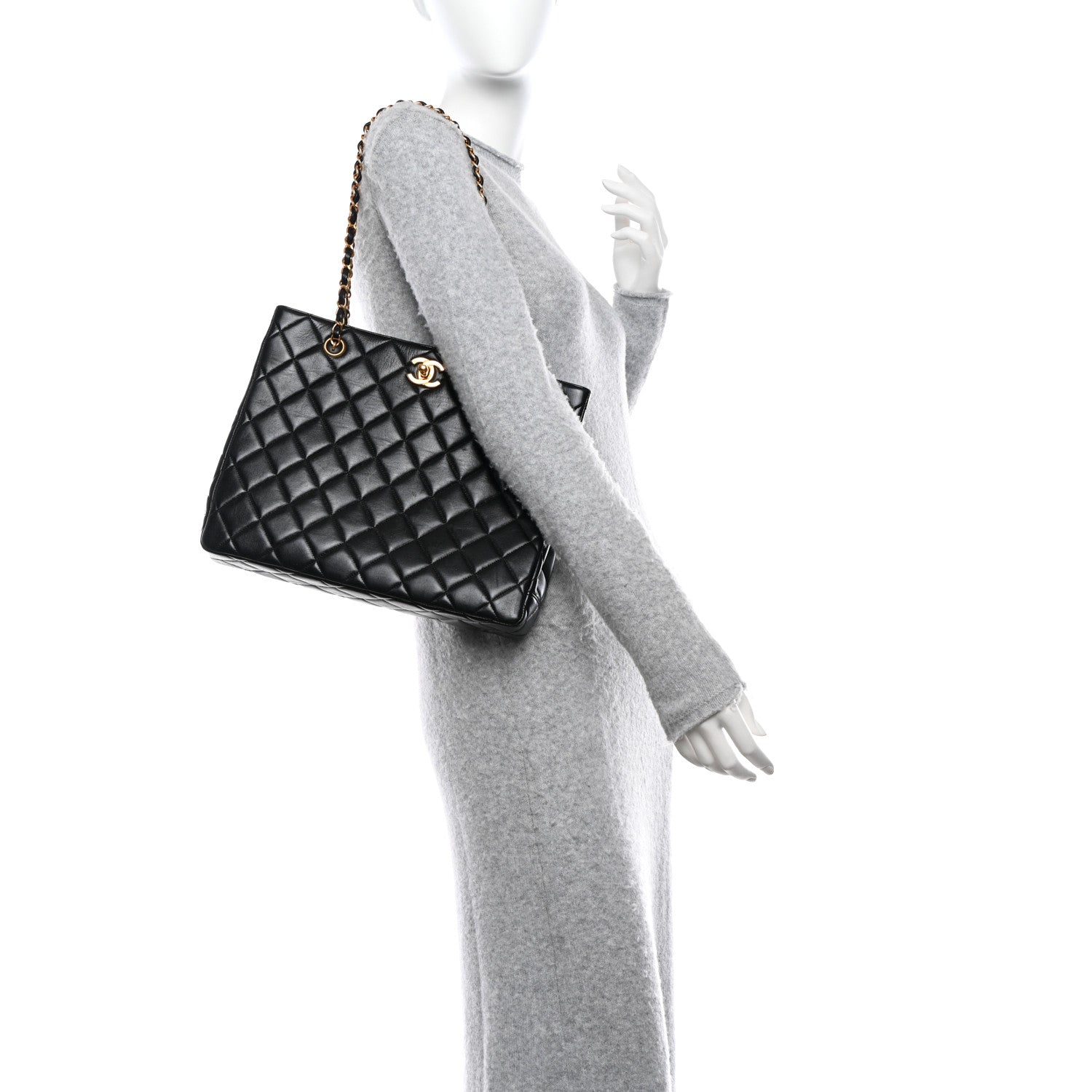 Chanel Lambskin Quilted Shopping Tote Black 2 of 10