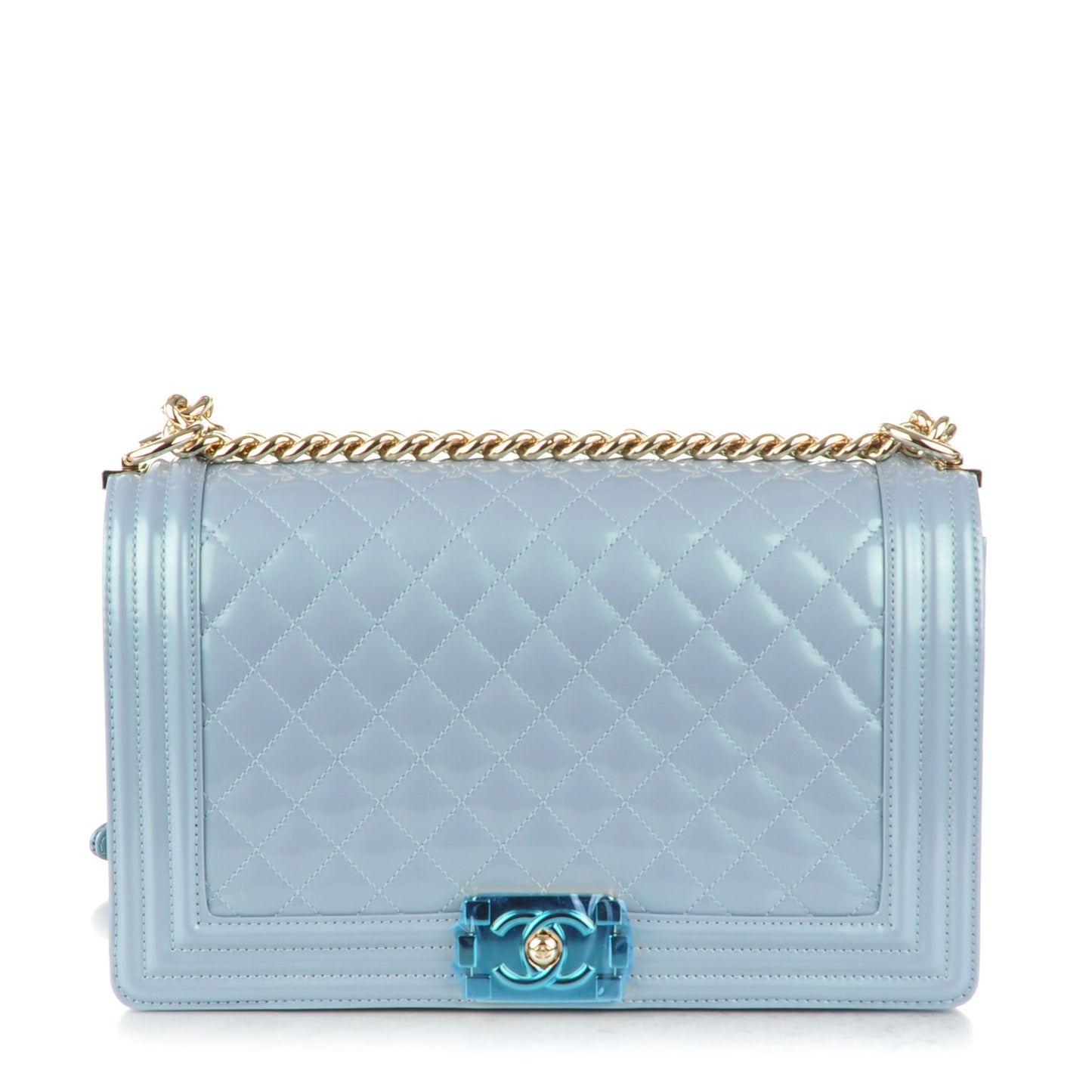 Iridescent Calfskin Quilted New Medium Boy Flap Light Blue