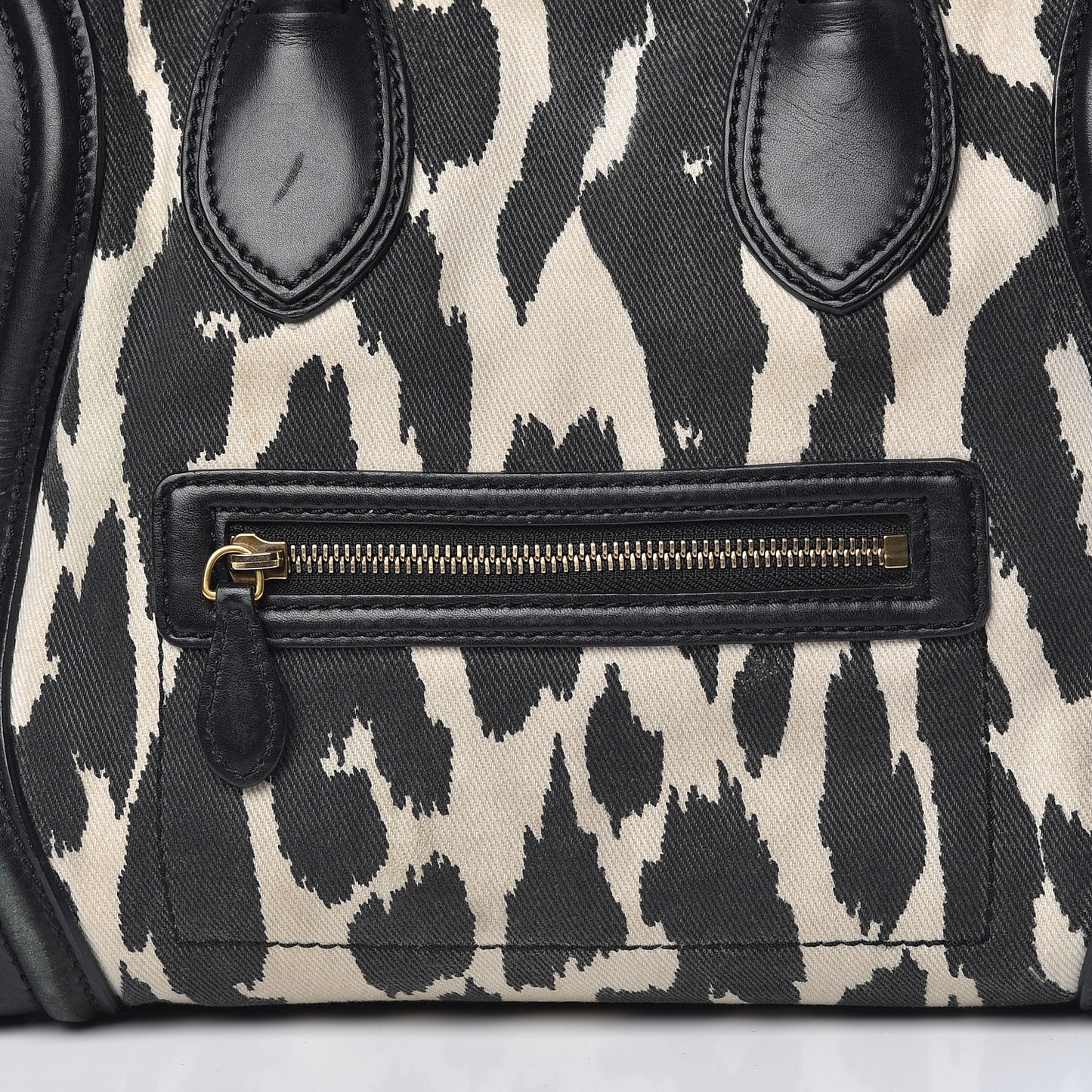 Canvas Smooth Calfskin Leopard Print Mini Luggage Black