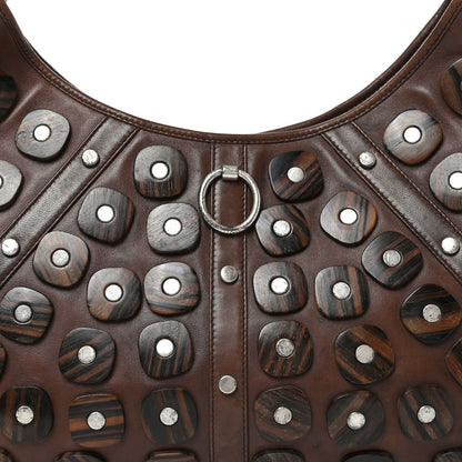 Saint Laurent Calfskin Wood Embellished Mombasa Hobo Brown 8 of 10
