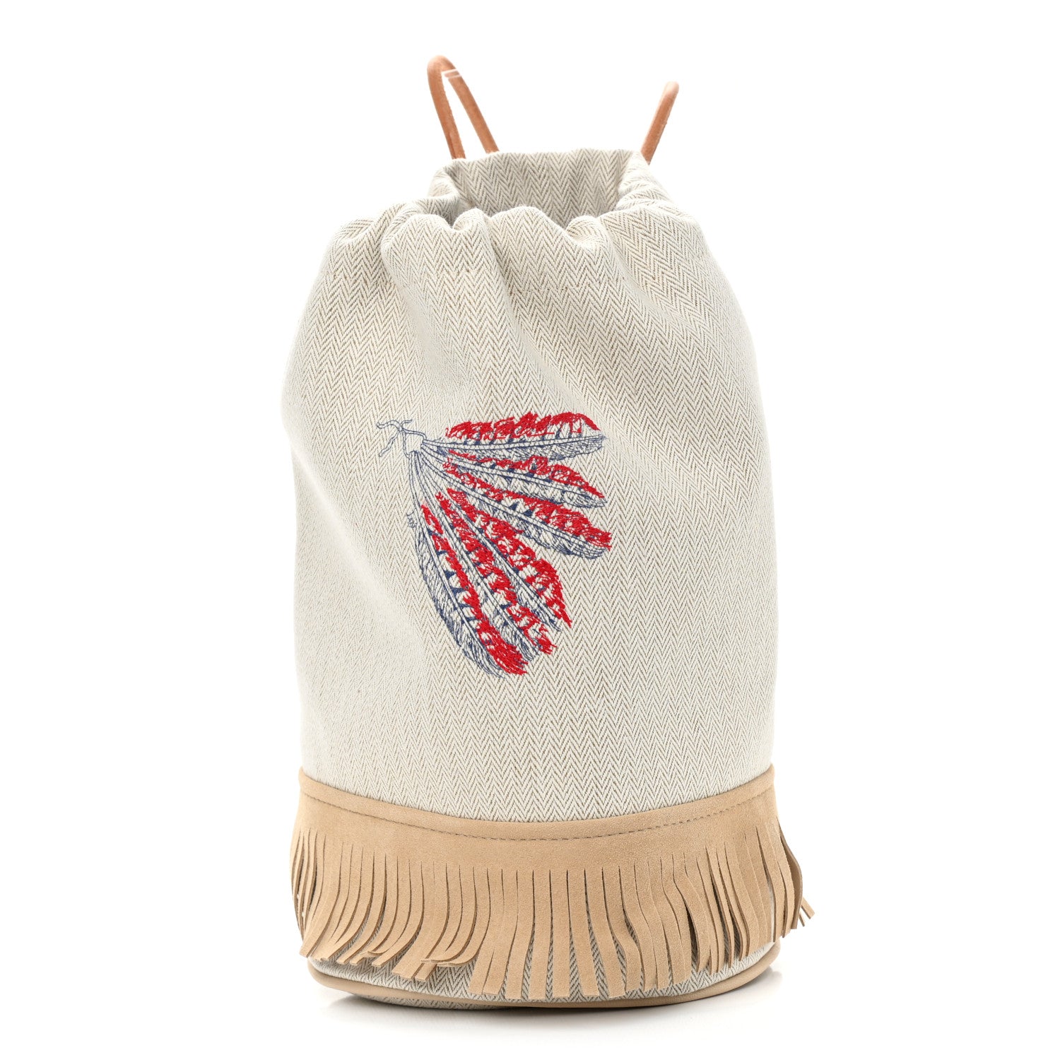 Hermes Toile Velvet Lambskin Tipi Print Childrens Drawstring Backpack Beige Coyote 1 of 9