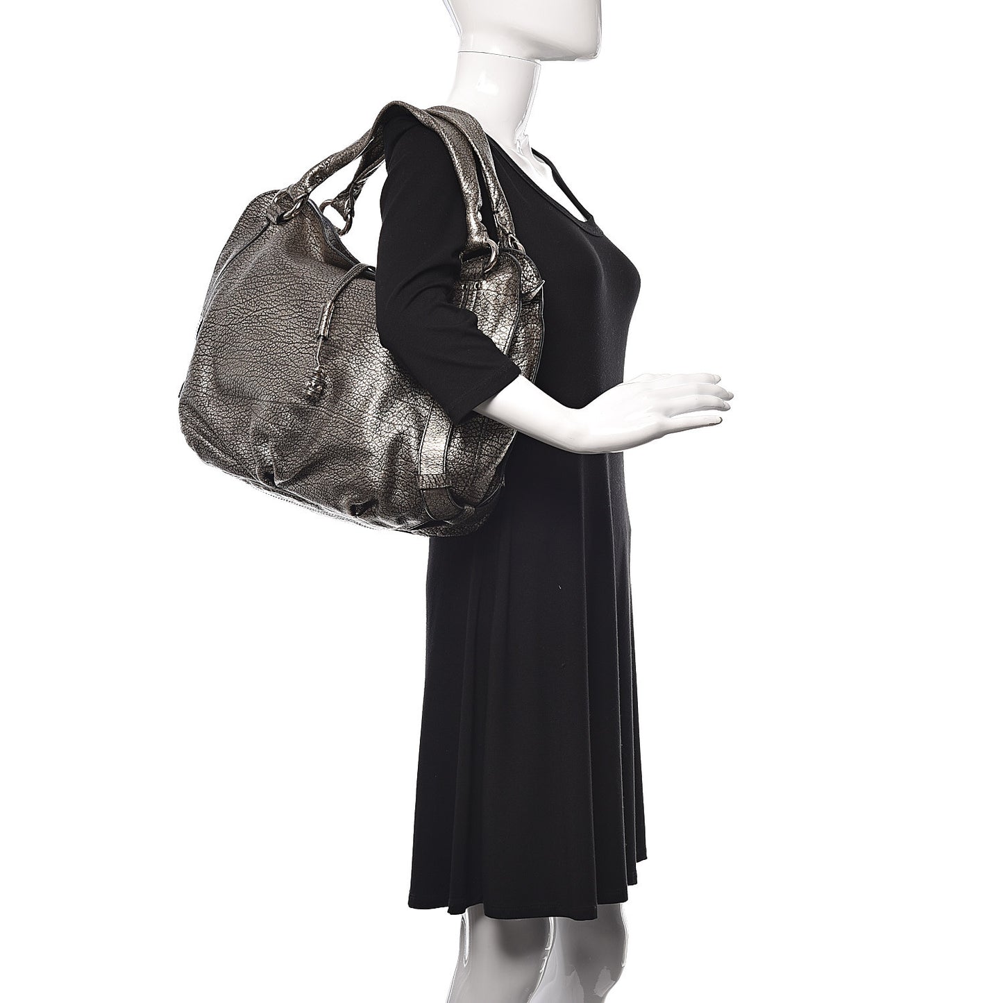 Metallic Calfskin Bittersweet Hobo Pewter