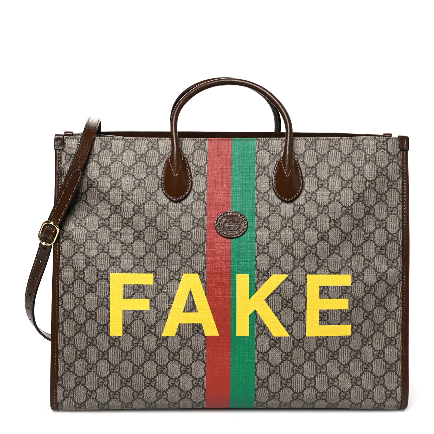 GG Supreme Monogram Fake/Not Large Retro Interlocking G Tote Bag Beige Brown Sugar