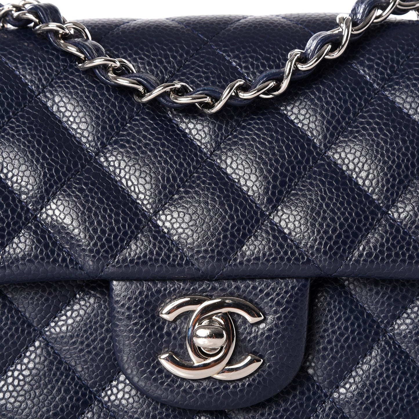 Caviar Quilted Mini Rectangular Flap Navy