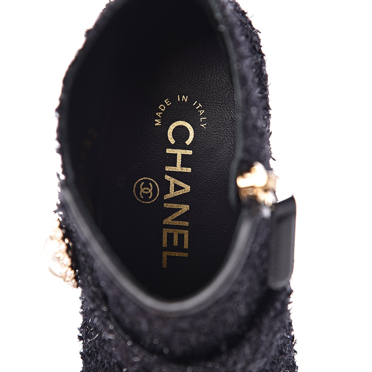 Chanel Tweed Grosgrain Pearl Cap Toe CC Short Boots 36 Black 8 of 10