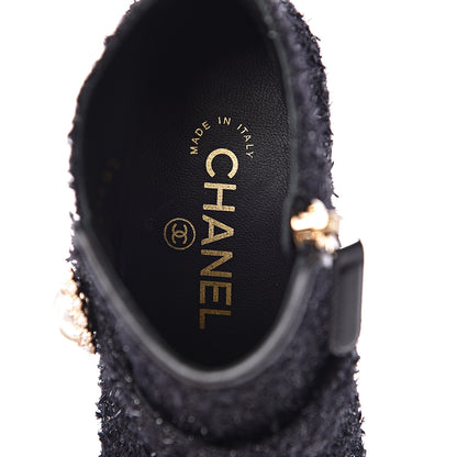 Chanel Tweed Grosgrain Pearl Cap Toe CC Short Boots 36 Black 8 of 10